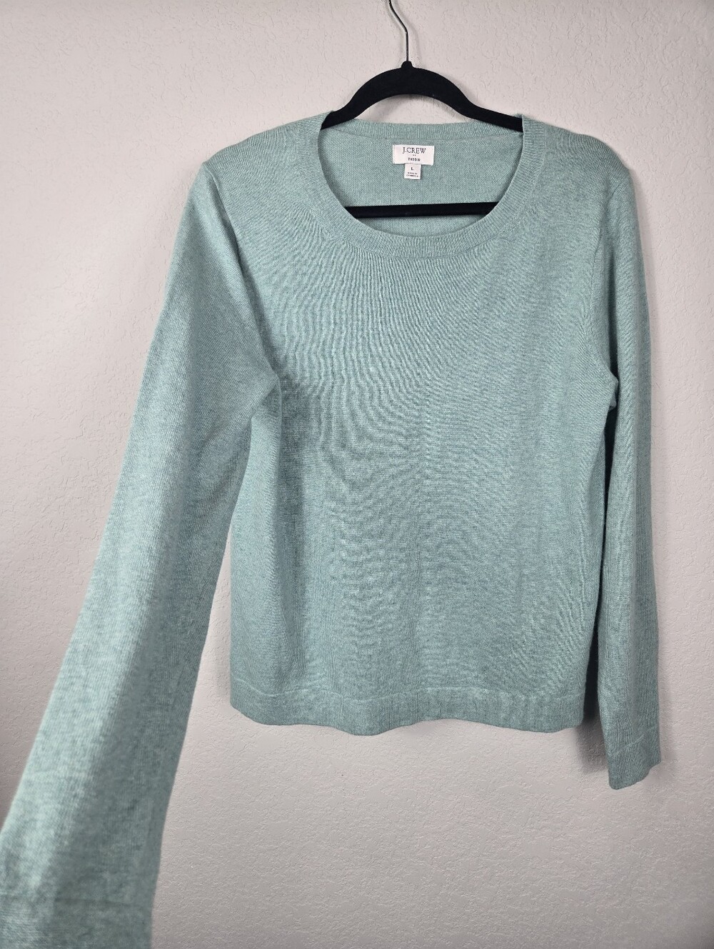 J.Crew Teddie Merino Wool Blend Sweater Mint Green Crewneck Size Large - Picture 3 of 11